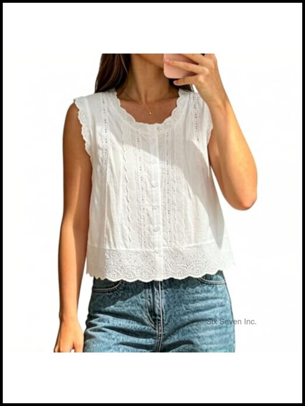 Eyelet Lace Trim Cami Top Square Neck Peplum Babydoll Tank Blouse